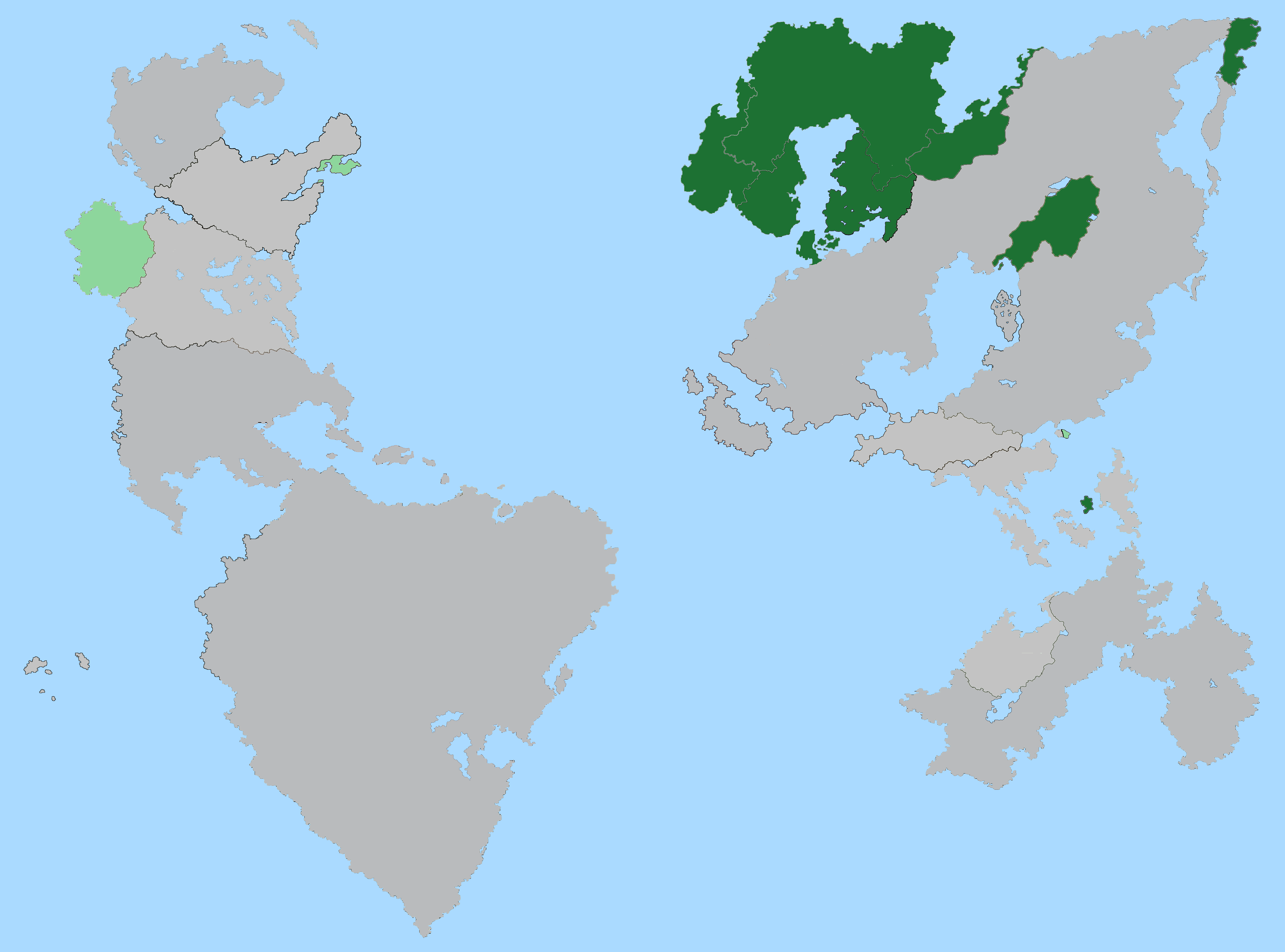 Map of the Kaltach Union with full members in dark green and associate members in light green